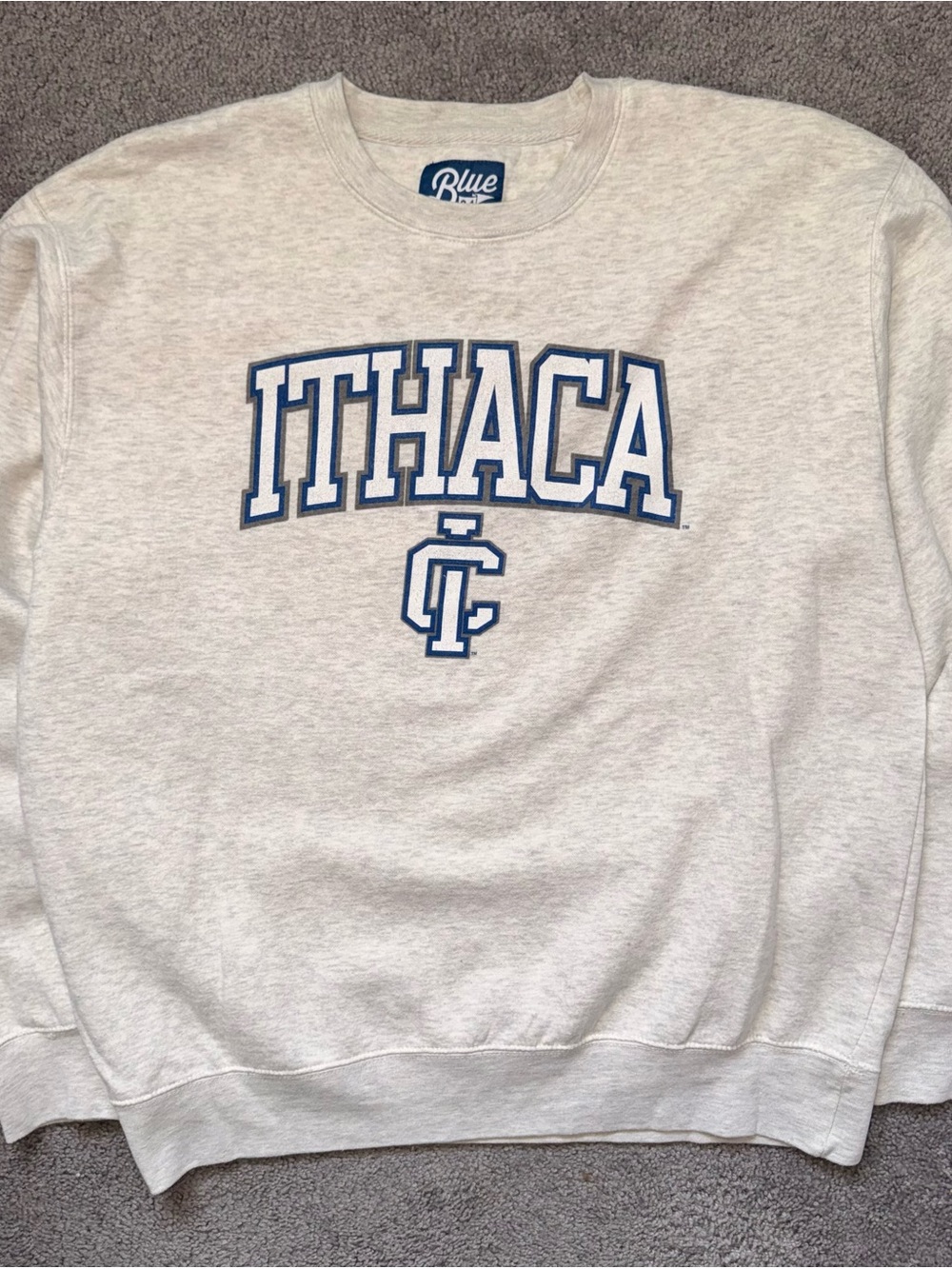 Blue 84 Light Gray Crewneck with Blue Ithaca Logo